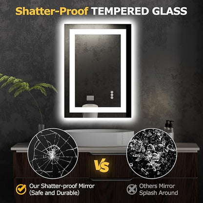 28X20 LED Bathroom Mirror with Lights, Anti-Fog, Dimmable, Backlit + Front Lit, Smart Bathroom Vanity Mirror, Memory Function, Shatterproof, Tempered Glass (Horizontal/Vertical)