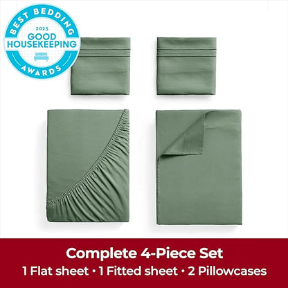 Mellanni Extra Deep Queen Sheets - 4 PC Iconic Collection Bedding - Hotel Luxury, Ultra Soft, Cooling Bed Sheets - Wrinkle, Fade, Stain Resistant (Queen, Sage)
