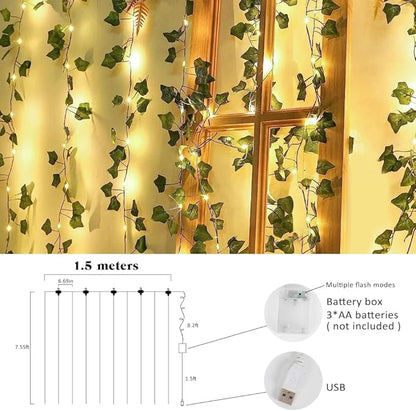 RECUTMS Vines with Lights Strings 59 Inches Wall Leaves Artificial Ivy Greenery Garland Fake Green Decorations Hanging Silk Leaf Plant All Year Round for Garden Office Wedding Table