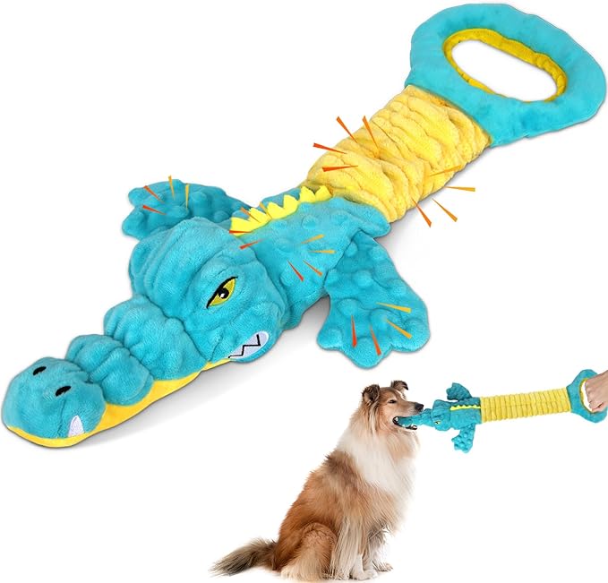 Dog Toys Cute Alligator Dog Toy Tough Plush Puppy Toy for Playtime, Training & Tug of War- Interactive Squeaky & Crinkle Chew Toy for Small to Large Dogs-Mewly Pet