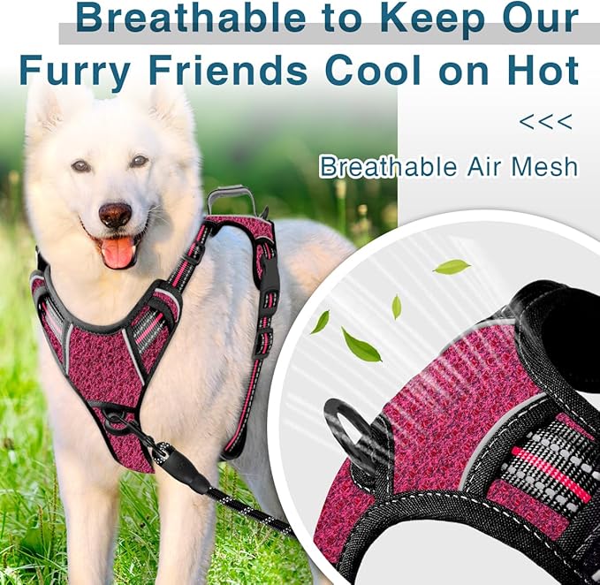 BARKBAY Dog Harness No Pull with ID Tag Pocket - Heavy Duty, Reflective, Easy Control for Large Dogs(Pink/Black,M)-Mewly Pet