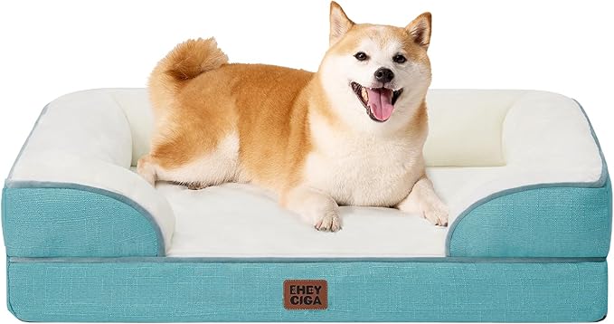EHEYCIGA Orthopedic Dog Beds for Large Dogs, Waterproof Memory Foam Large Dog Bed with Sides, Non-Slip Bottom and Egg-Crate Foam Pet Couch Bed with Washable Removable Cover, Turquoise Blue-Mewly Pet