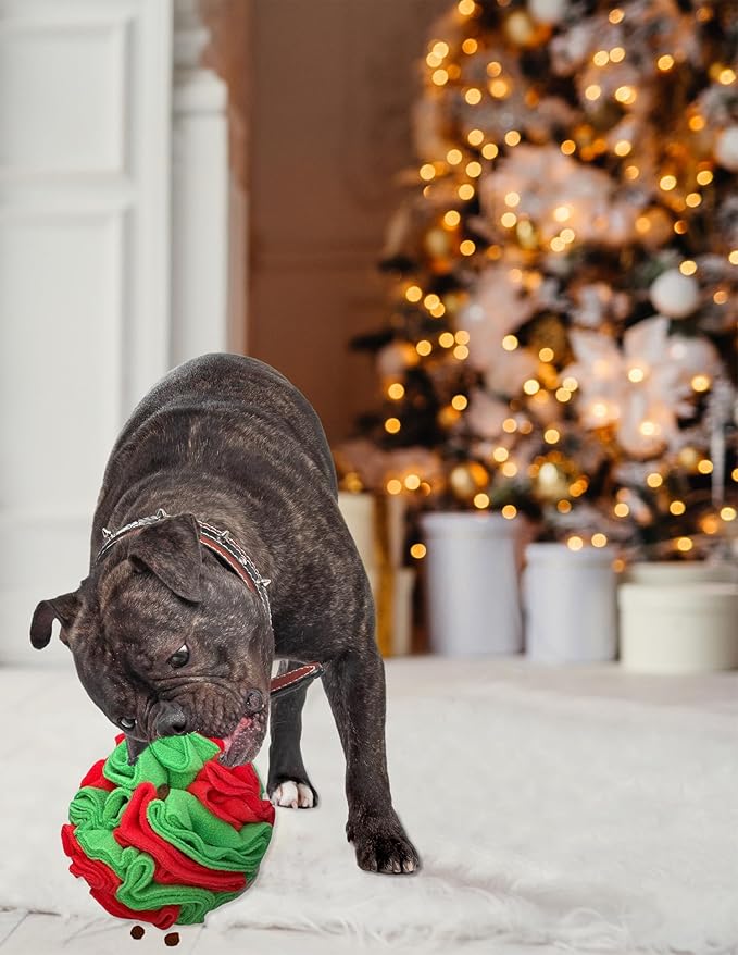 Puppy and Medium Breed Snuffle Interactive Foraging Dog Puzzle Ball Toy Christmas Green and Red Large-Mewly Pet