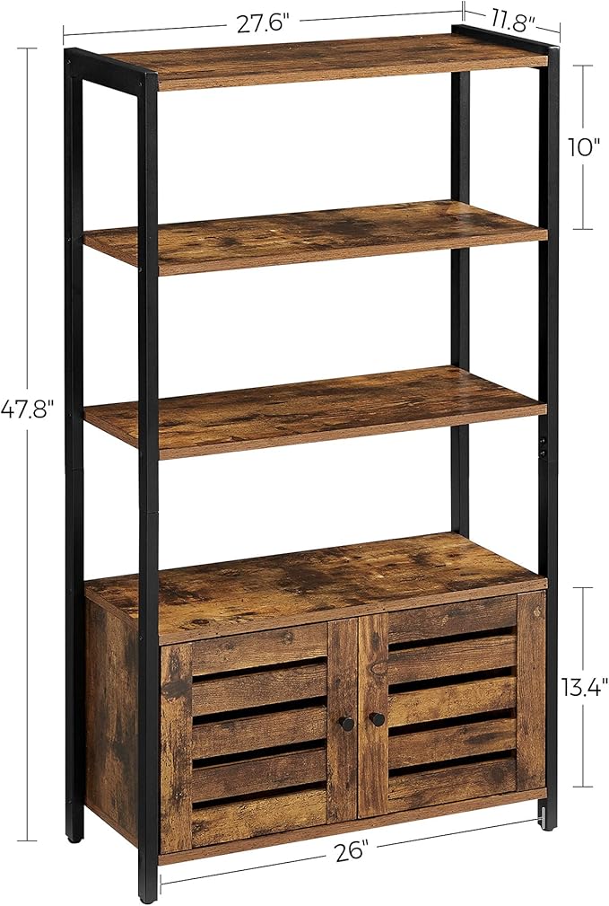 VASAGLE LOWELL Bookshelf, Storage Cabinet with 3 Shelves and 2 Louvered Doors, Industrial Bookcase in Living Room, Study, Bedroom, Multifunctional, Rustic Brown ULSC75BX
