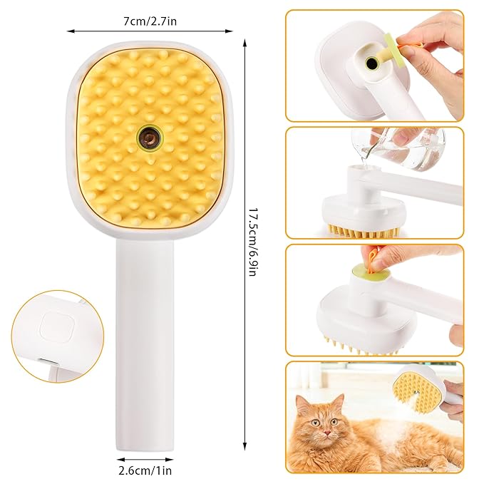 3-in-1 Cat & Dog Steam Brush – USB Rechargeable Spray Grooming Comb with Silicone Teeth – Anti-Static, Shedding Control & Massaging for All Hair Types Long/Short Hair Pets (Green)-Mewly Pet