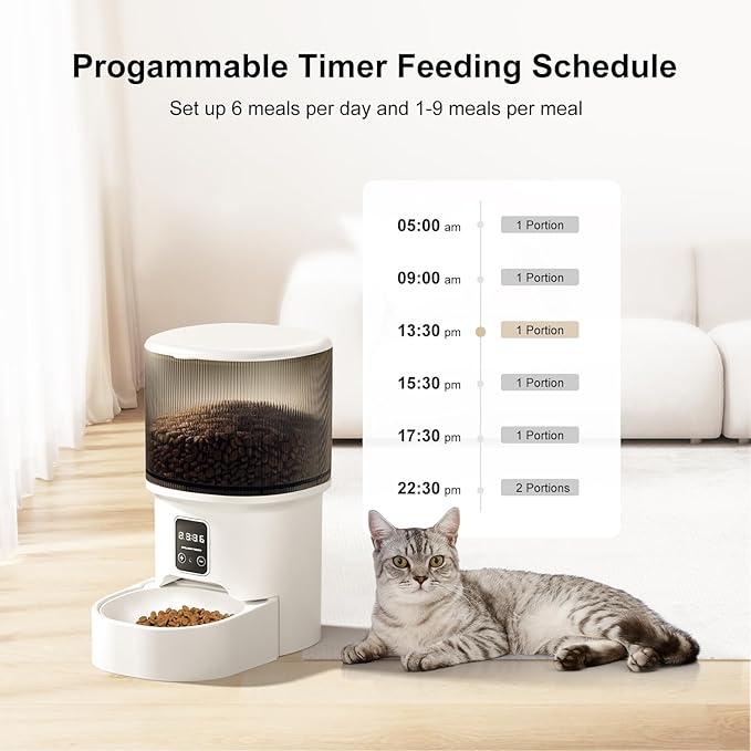 Darlipet Automatic cat Feeder,4L Auto cat Feeder,Programmable Meal & Portions,Freshness Protection, Automatic Cat Food Dispenser for Cats & Dogs, Back-up Battery, Easy to Set up & Clean-Mewly Pet