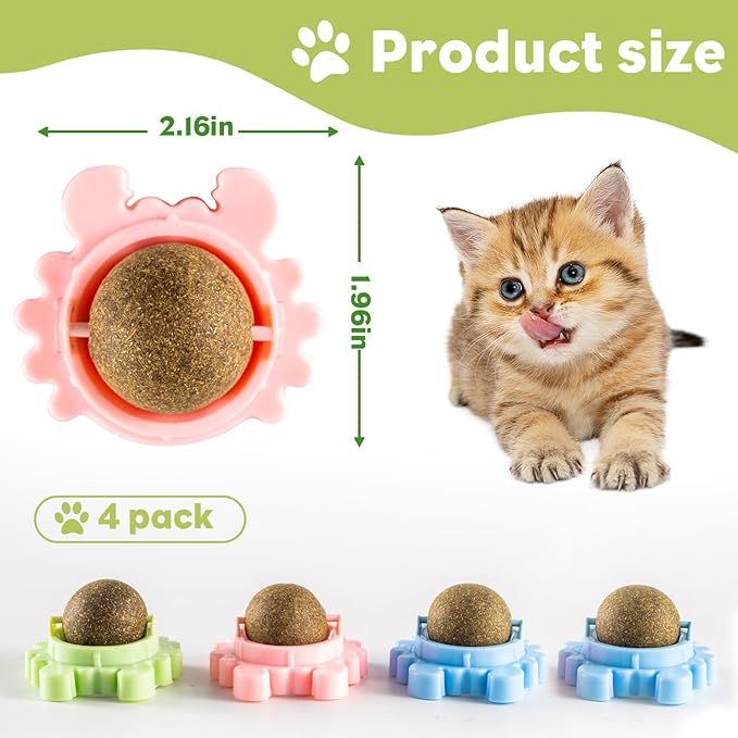 360° Catnip for Cats Wall Catnip Rollerball Licking Ball Cat Nips Mint Magic Cat Stick on Wall Crack Balls Lickable Play Chew Teeth Cleaning Pet Chew Indoor Outdoor-Mewly Pet