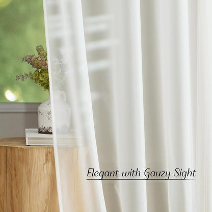 NICETOWN Beige Sheer Long Curtains 102 inches, Grommet Elegant and Airy Window Treatments Translucent Lightweight Drapes for Living Room/Bedroom, 2 Panels, W54 x L102