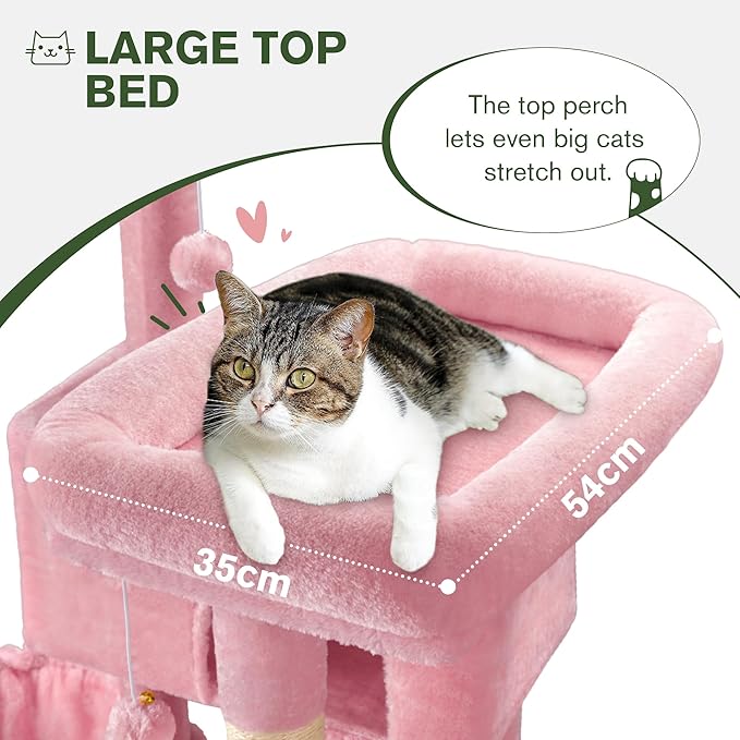 MUTICOR 66 Inches Multi-Level Large Cat Tree Tower for Indoor Big Feline/Cozy Plush Perches/Condo/Sisal Scratching Posts/Hammock and Baskets/Activity Center Play House/Wide Base/Pink-Mewly Pet