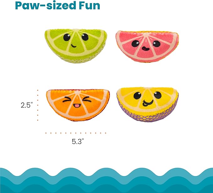 Catstages Dental Fruit Wedges 4 Pk, Soft and Textured Catnip Chew Toys That Help Clean Teeth, Multicolored-Mewly Pet