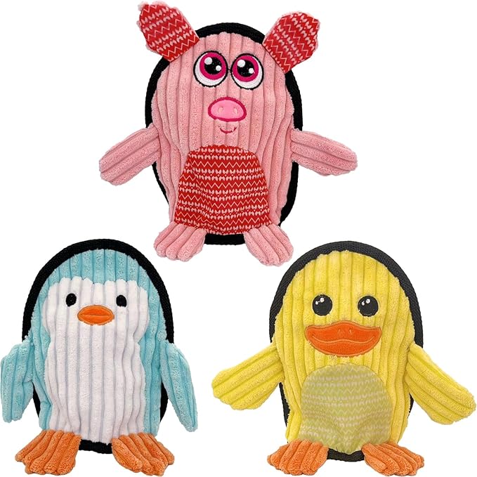 Squeaky Dog Toys 3 Pack, Soft and Tough Dog Plushes, No Stuffed Toy Sets, Durable Pet Chew Toys for Small, Medium and Large Dogs Interact and Reduce Boredom-Mewly Pet