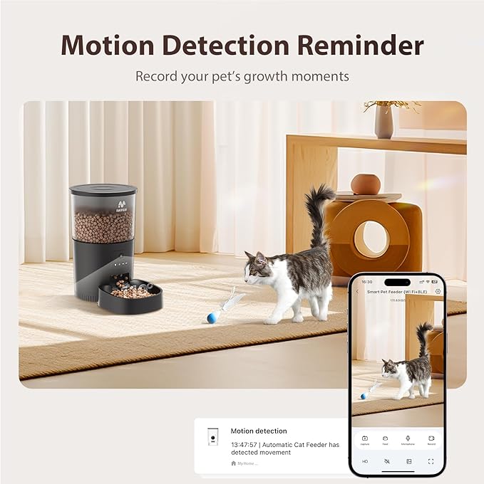 Automatic Cat Feeder with Camera, 1080P HD AI Pet Recognition Recording, 5G WiFi APP Remote Control, Timed Programmable Food Dispenser, Two-Way Audio, with Night Vision Function and Desiccant-Mewly Pet