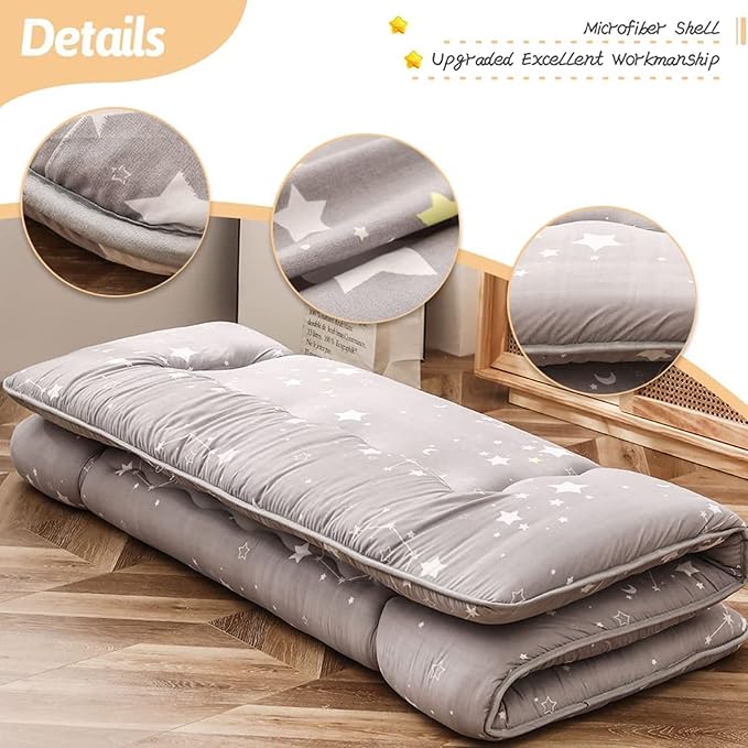 MAXYOYO Grey Constellation Japanese Floor Futon Mattress, Tatami Floor Mat Portable Camping Mattress Kids Sleeping Pad Foldable Rolling Up Floor Lounger Couch Bed with Mattress Protector, Twin