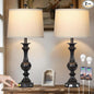28" Farmhouse Table Lamps Set of 2, Retro Lamps for Living Room with USB C+A Ports & AC Outlet, 3 Way Touch Control Resin Bedside Lamp, Rustic Bedroom Lamp for Nightstand Side End Table Desk, Black