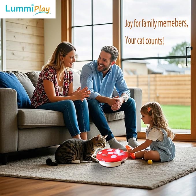 Interactive Cat Toy Automatic Mushroom - Whack-a-Mole Game with Rotating Feathers for Indoor Cats, Hide & Seek Rechargeable Toys Boredom Relief Adult Kittens, Safe Chew Proof Design (Red)-Mewly Pet