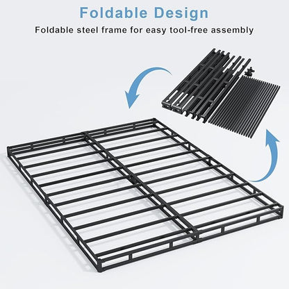 4 Inch Box Spring for Queen Bed Base, Low Profile Metal Queen Size Box Spring with Fabric Cover, 3000 Lbs Max Weight Capacity Mattress Foundation, Noise-Free, Easy Assembly