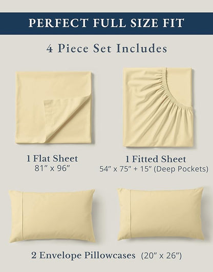 LANE LINEN 100% Organic Cotton Full Size Bed Sheets, Sustainably Produced Okeo Tex Certified Cotton Sheets Full, Luxury Hotel Percale Soft & Comfy Comes in Variety of Colors- Vanilla