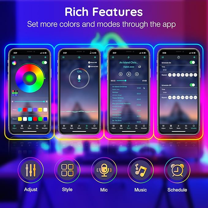 FBZ 100Ft Led Rope Lights, Flexible Neon Lights Control with App/Remote, Multiple Modes, IP65 Outdoor RGB Waterproof, Music Sync Gaming Light Strip for Bedroom Decor
