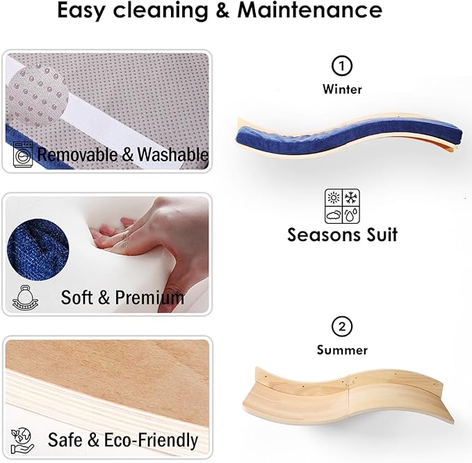 Cat Wall Shelves for Large Cats - Wall Mounted Furniture with Comfortable Cushion, Perfect Perch and Bed for Multi-Cat Households - 35 inch Wavy Shelf for Climbing, Playing, Resting, and Lounging-Mewly Pet