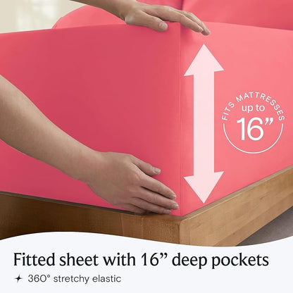LuxClub 4 PC Sheet Set Bed Sheets Deep Pockets 16" Eco Friendly Wrinkle Free Cooling Machine Washable Hotel Bedding Silky Soft - Vermilion King