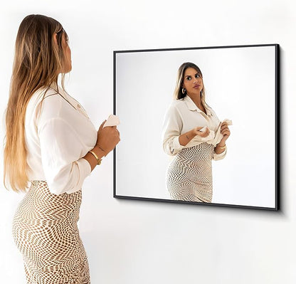 Black Bathroom Mirror for Wall, 36x40 Inch Rectangle Mirrors with Metal Frame, Modern Vanity Wall Mirror Decor for Entryway Hangs, Bathroom Living Room Horizontal or Vertical