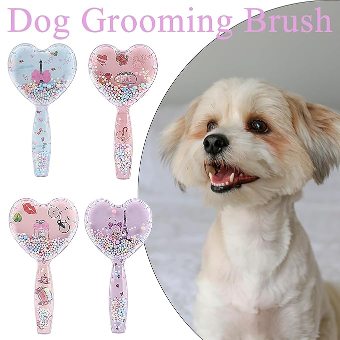 Small Dog Brush, Soft Brush for Shih Tzus, Yorkies, Maltipoos, Maltese, Love Shape Puppy Massaging Hair Comb for Small Dogs Cats Rabbits of All Hair Types (Glitter Purple)-Mewly Pet
