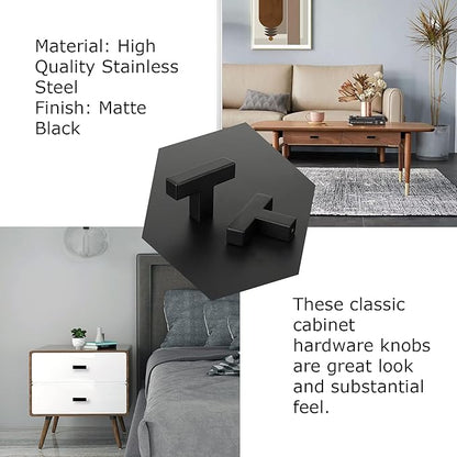 LONTAN 50 Pack Kitchen Cabinet Knobs Black Knobs for Dresser Drawers Sqaure Black Cabinet Hardware for Bathroom Cupboard,Stainless Steel