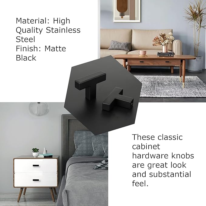 LONTAN 12 Pack Kitchen Cabinet Knobs Black Knobs for Dresser Drawers Sqaure Black Cabinet Hardware for Bathroom Cupboard,Stainless Steel