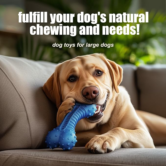 Dog Toys for Aggressive Chewers, Chew Toys for Medium Large Dogs, Durable Natural Rubber Toys with Bacon Flavor, Indestructible Dog Toy,Blue-Mewly Pet