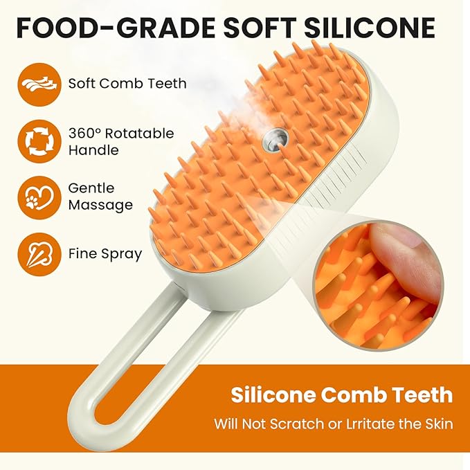 Cat Steam Brush for Shedding, Pet Steam Brush for Cats and Dog, 4 in 1 Rechargeable Cat Hair Brush, Spray Anti-Static, Massage, Cleaning, Shedding & Combing All In One, for Long & Short Haired Pets!-Mewly Pet