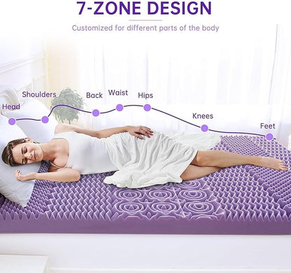 MUXHOMO 2 Inch 7-Zone Twin Mattress Topper, Egg Crate Foam Mattress Topper Twin Size for Back Pain, Lavender Cooling Gel Infused Bed Pad, CertiPUR-US and Oeko-TEX Certification (38"×75")