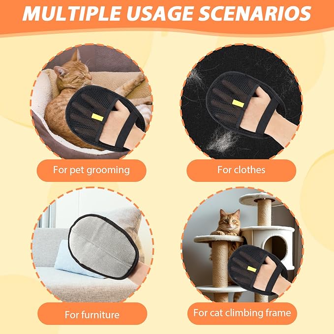 4 Pcs Pet Hair Remover Electrostatic Gloves, Upgrade Static Removal Gloves for Pet Hair, Reusable Multifunctional for Couch, Furniture, Carpet, Car Seat, Massage of Dogs and Cats-Mewly Pet