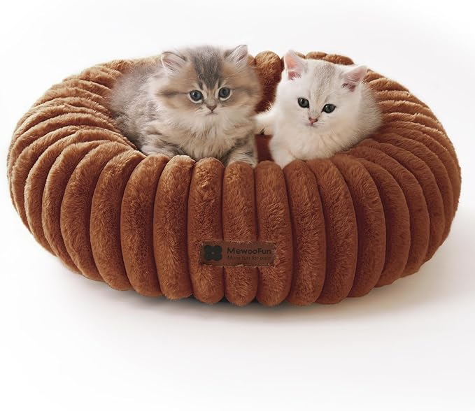MEWOOFUN Donut Dog Beds for Small Dog, Calming Bed Round Cute Puppy Bed with Non-Slip Bottom, Fluffy Washable Pet Bed for Puppy and Kitten (Dark Brown, XS (20x20x6))-Mewly Pet