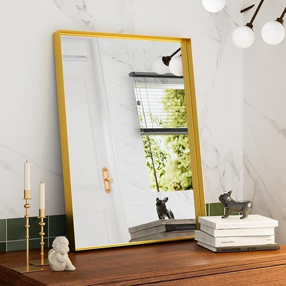 22x30 Inch Gold Bathroom Mirrors for Over Sink, Rectangular Vanity Mirror, Wall Mounted Mirrors, Anti-Rust, Tempered Glass, Framed Vanity Mirror, Horizontal or Vertical
