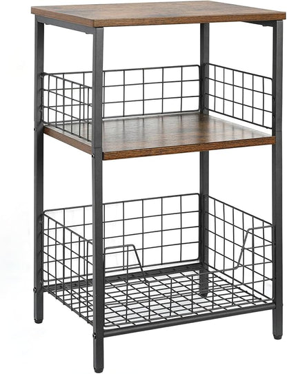 X-cosrack Side Table, Small End Table Record Player Stand with Storage, Vinyl Record Storage Night Stand for Living Room, Bedroom,Office(Patent Pending)(Rustic Brown & Black)