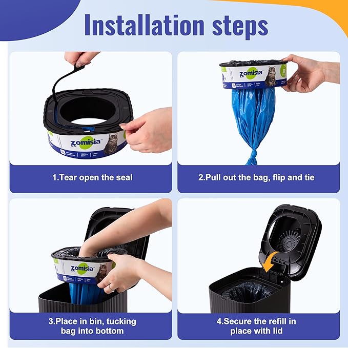 4 Pack Cat Litter Refill Bags, Non-See-Through Jumbo 120FT Cartridge Refill Total Up to Over 16 Months Per Cat for Odor Control, Compatible with Genie Standard, Plus, Style-Mewly Pet