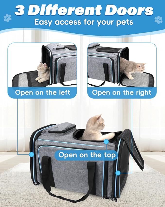 Expandable Travel Pet Bag, Scratch-Resistant Breathable Mesh, Crossbody&Tote Design, Durable&Spacious, Pet Carrier with High-Visibility Windows, Easy-Cleaning Fabric, Removable Soft Pad&Shoulder Strap-Mewly Pet