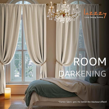 Lazzzy Velvet Blackout Curtains Thermal Insulated Room Window Drapes Super Soft Luxury Curtains for Living Room Bedroom Rod Pocket 2 Panels, Beige, 62" W x 90" L