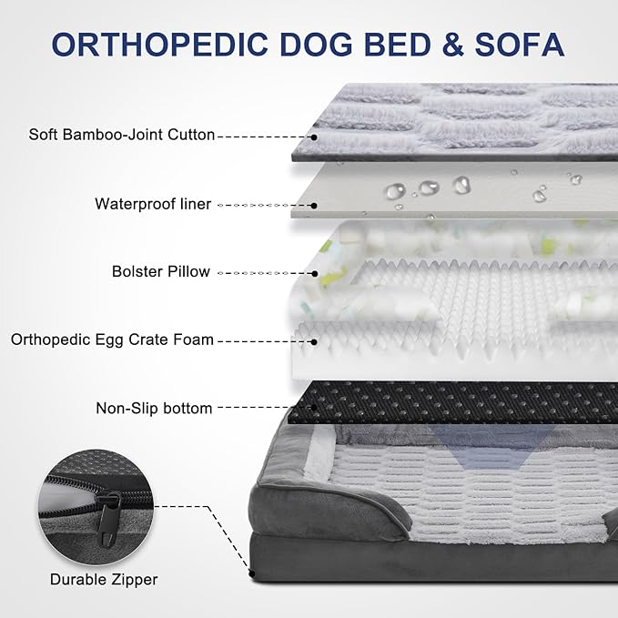 FURTIME Orthopedic Dog Beds for Meidum Large Dogs, Washable Dog Bed with Supportive Foam, Pet Sofa with Removable Cover, Waterproof, Nonskid Bottom-Mewly Pet