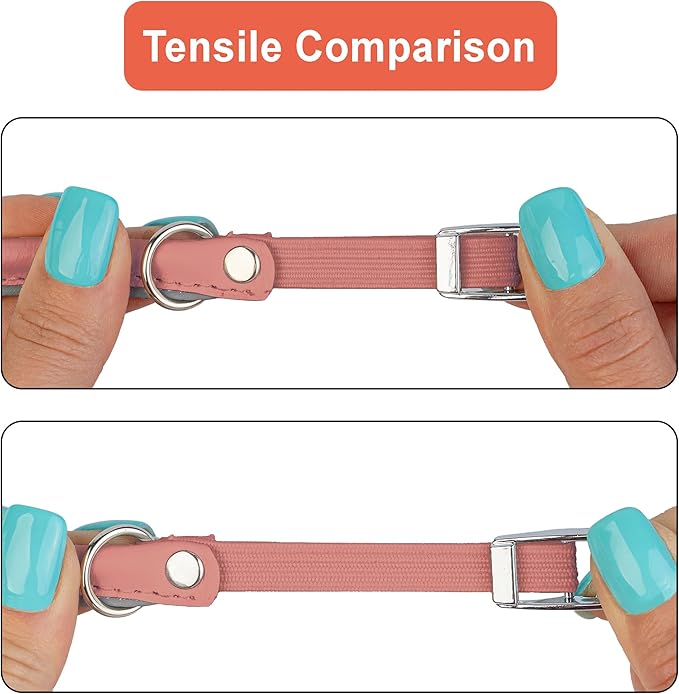 OOPSDOGGY Rolled Leather Cat Collar with Bell, Reflective Kitten Collars with Buckle Include Safety Elastic Strap - Adjustable Small Pet Collars for Boy Girl Cats (Peach)-Mewly Pet