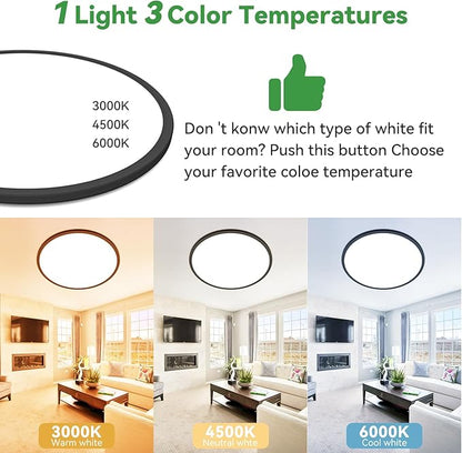 hepside 15.8INCH 2Pack Big Dimmable Flush Mount Ceiling Light Fixture Black, 3CCT 3000/4500/6000K Ceiling Lamp, 36W 4200LM Super Bright Low Profile Light for Bedroom, Kitchen, Bathroom, Hallway