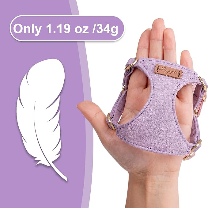 Puppytie No Pull XXS Puppy Harness with Multifunction Dog Leash,Soft Adjustable No Choke Escape Proof Pet Harness Vest,Light Purple,XXS-Mewly Pet