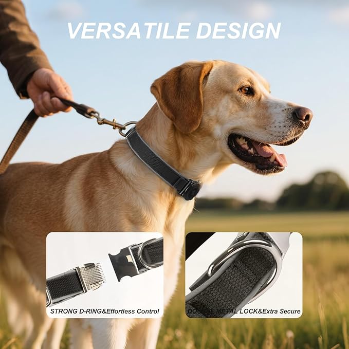Waterproof Airtag Dog Collar - Nylon Collar with Durable Airtag Holder, Reflective&Anti-Lost with Safety Metal Buckle, Soft Padded Adjustable for Small Medium Large Dogs Black XL-Mewly Pet