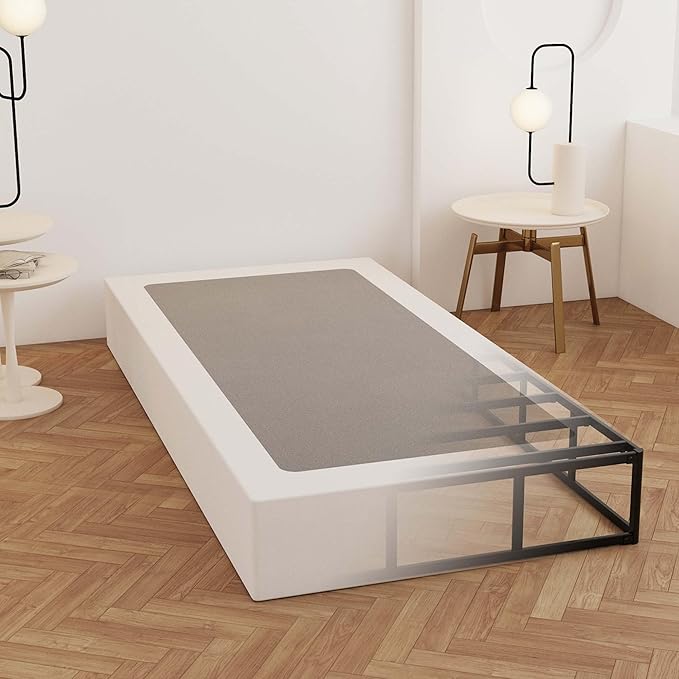 Twin Box Spring 9 Inch, Heavy Duty Metal Box Spring Bed Base with Fabric Cover, Mattress Foundation, Easy Assembly, Noise Free, Black