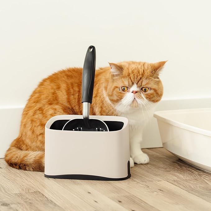 Heavy Duty Full Metal Cat Litter Scoop with Holder - Speed Sifter Litter Box Scooper Captures All Clumps - Kitty Litter Sifting Shovel Comfy Handle - Cat Scooper Includes Litter Bags & Non-Slide Clip-Mewly Pet