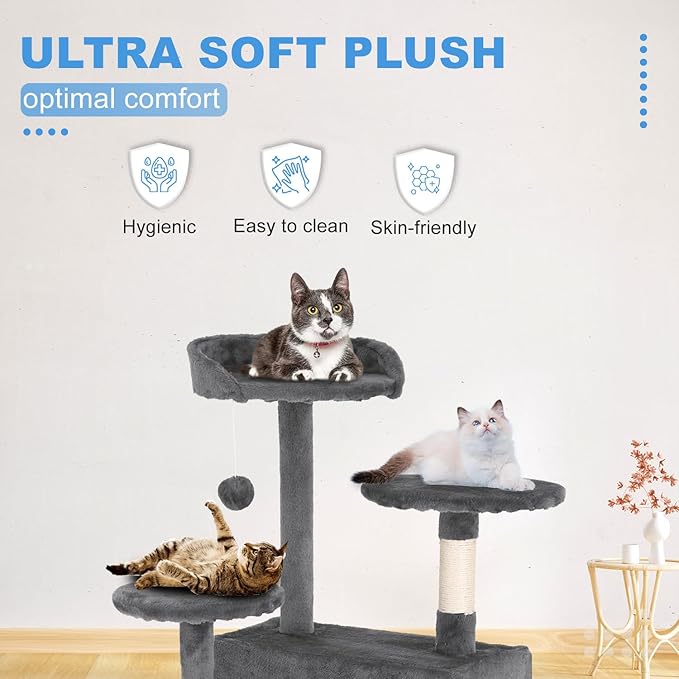 FDW Cat Tree 54in Cat Tower Multi-Level Durable Cat Scratching Post & Cozy Fun Cat Jumping Platform Space Saving Cat Condo Pet Play House for Indoor Cats,Light Gray-Mewly Pet