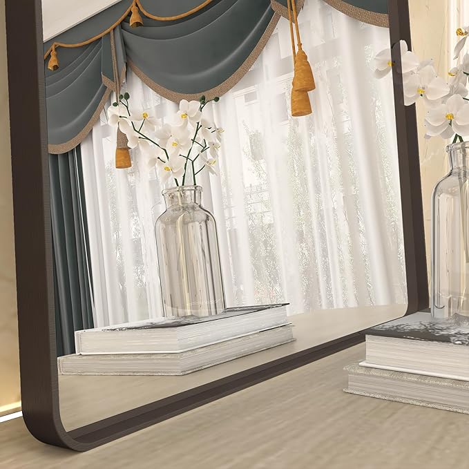 48x40 Bronze Bathroom Mirror, Brushed Bronze Metal Frame Mirrors for Wall, Rounded Rectangle Bronze Mirror for Vanity,Farmhouse, Bedroom, Anti-Rust (Horizontal/Vertical)