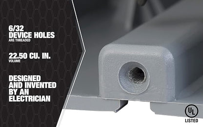 Southwire Device Box, 1 Gang, 22.5/Cu | Depth Adjustable | Heavy Duty 42lb | Gray | Pack of 2