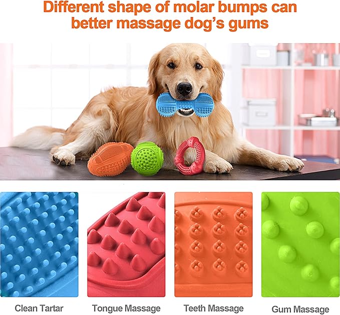Dog Chew Toys 4 Pack, Dog Toys for Aggressive Chewers Small Medium Large Breed, Multifunctional Teeth Cleaning and Gum Massage, Tough Dog Toys with Natural Rubber for Puppy and Medium Large Dog-Mewly Pet