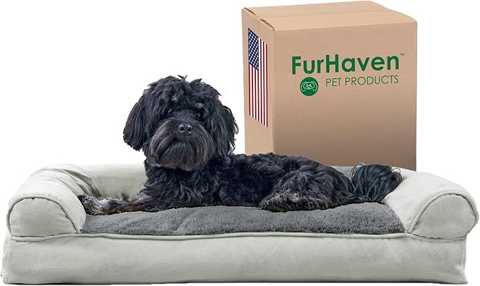 Furhaven Pillow Dog Bed for Medium/Small Dogs w/ Removable Bolsters & Washable Cover - Plush & Suede Sofa - Gray, Medium-Mewly Pet